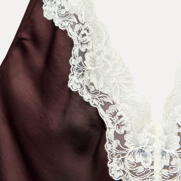 Zara viral chocolate brown maxi slip dress with lace neckline - size Large (L) - Picture 8 of 10